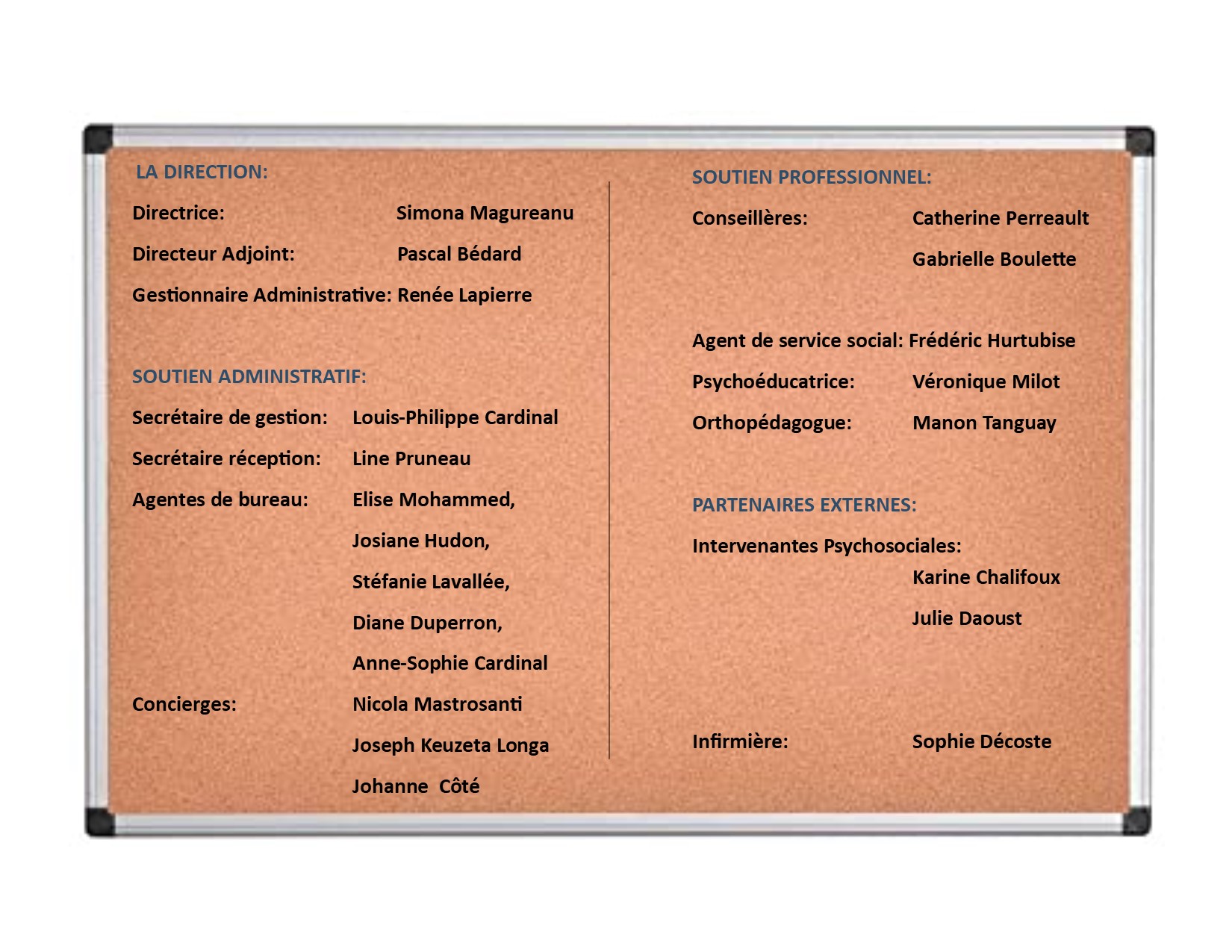 tableau personnel administratif